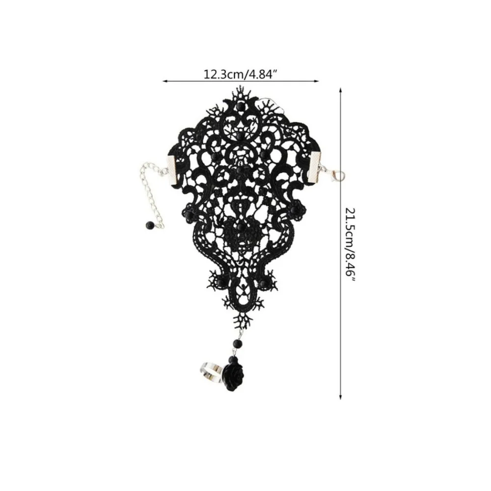 Goth Punk Style Bracelet Flower Ring In Black - Picture 6 of 6